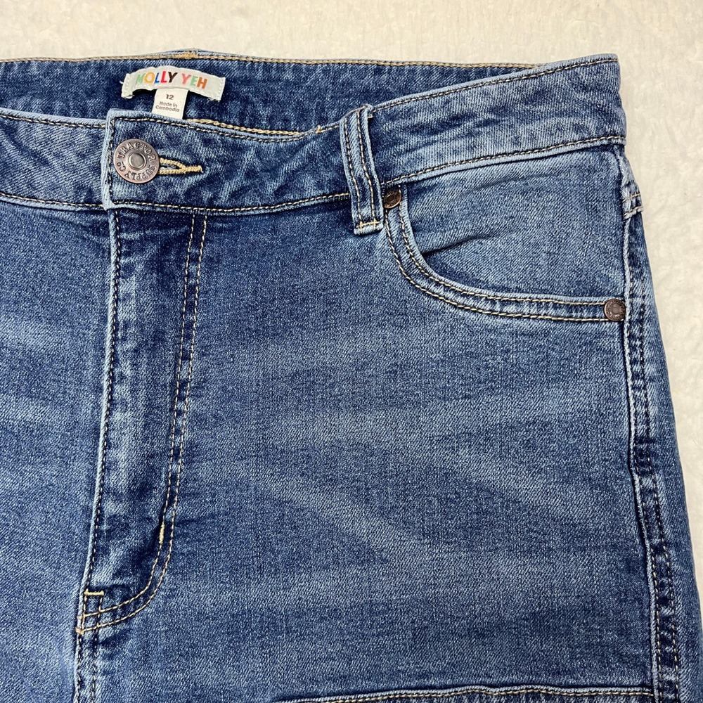 Molly Yeh Jeans Womens 12 Blue Double Knee Straight Leg High Rise Denim 784505